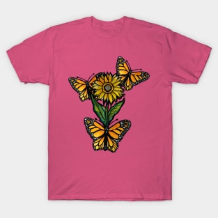 Sunflower And Monarch Butterfly Garden T-Shirt